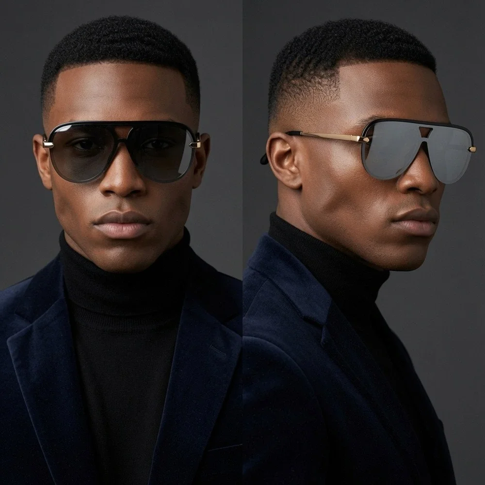 Mens Oversized Sunglasses Mirror Lens Flat Top Shield Modern Driving Shades New